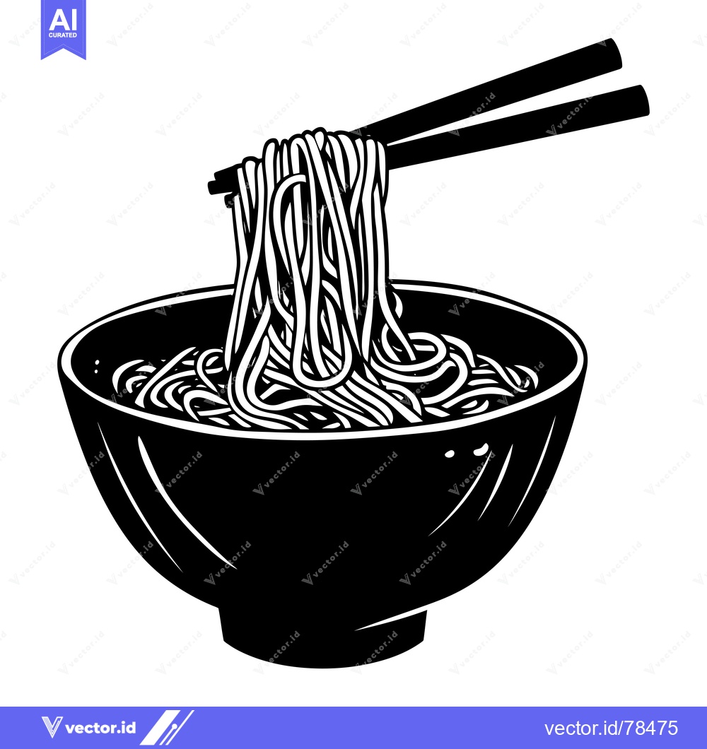 Premium Vector dari Black and White Illustration of Noodles in a Bowl with Chopsticks