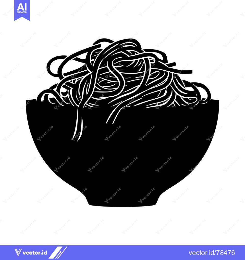 Premium Vector of Black and White Silhouette of Spaghetti in a Bowl