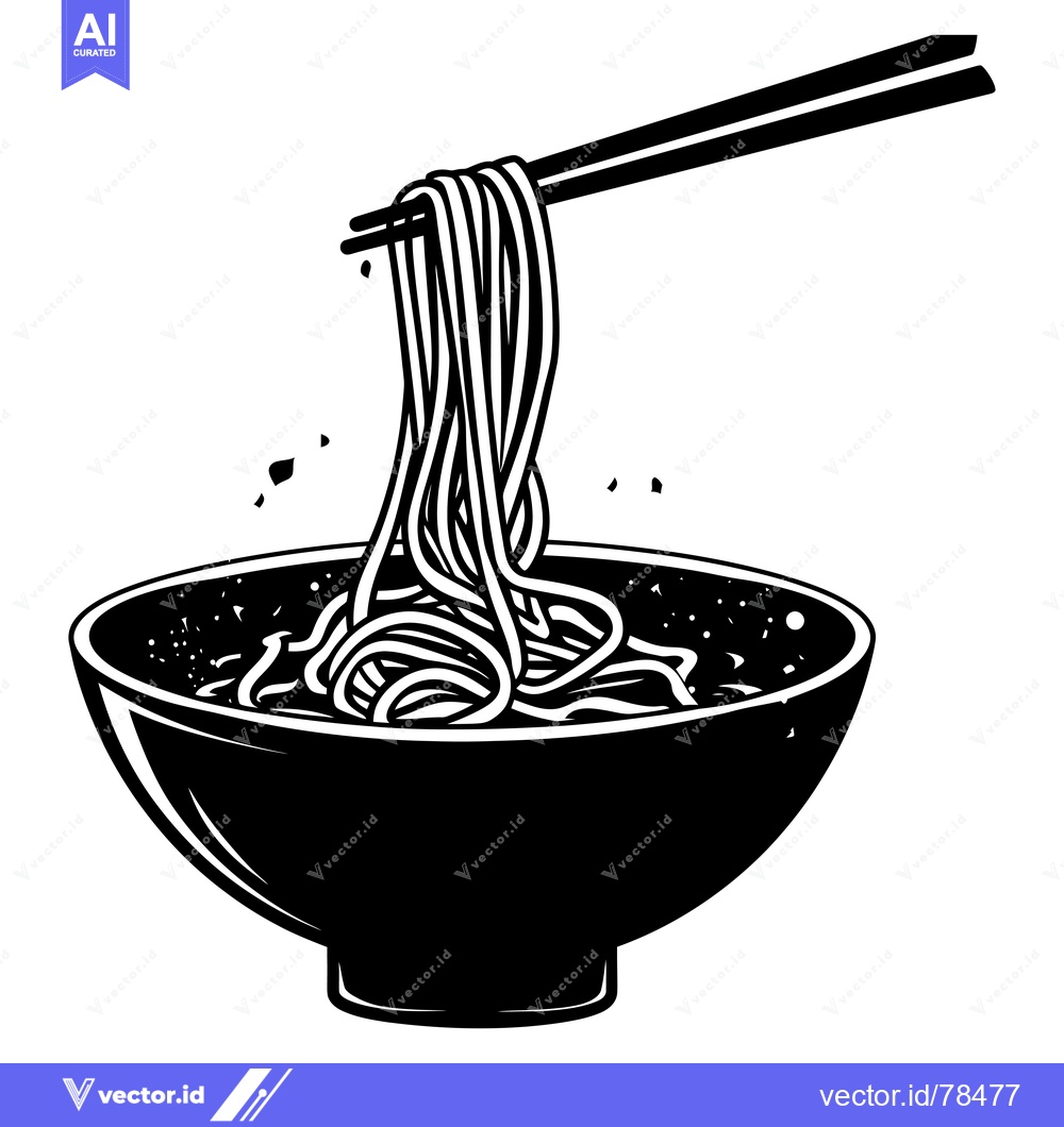 Premium Vector dari Black and White Illustration of Noodles Being Lifted from a Bowl with