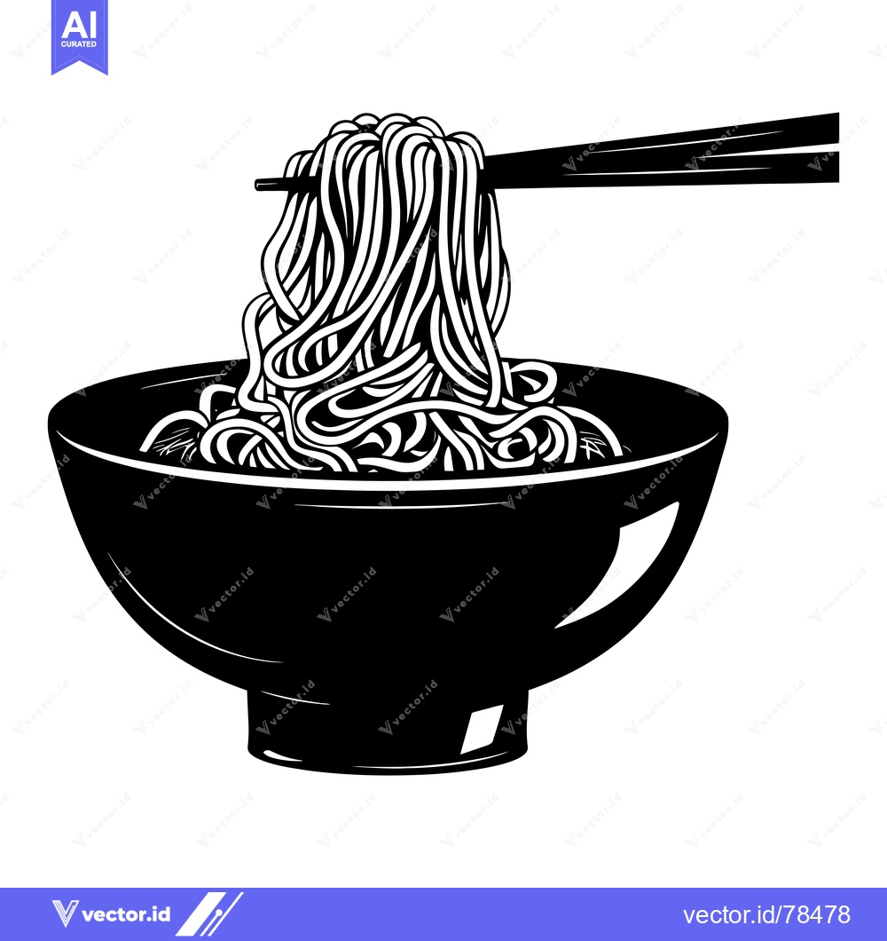 Premium Vector of A Bowl of Noodles Being Lifted with Chopsticks