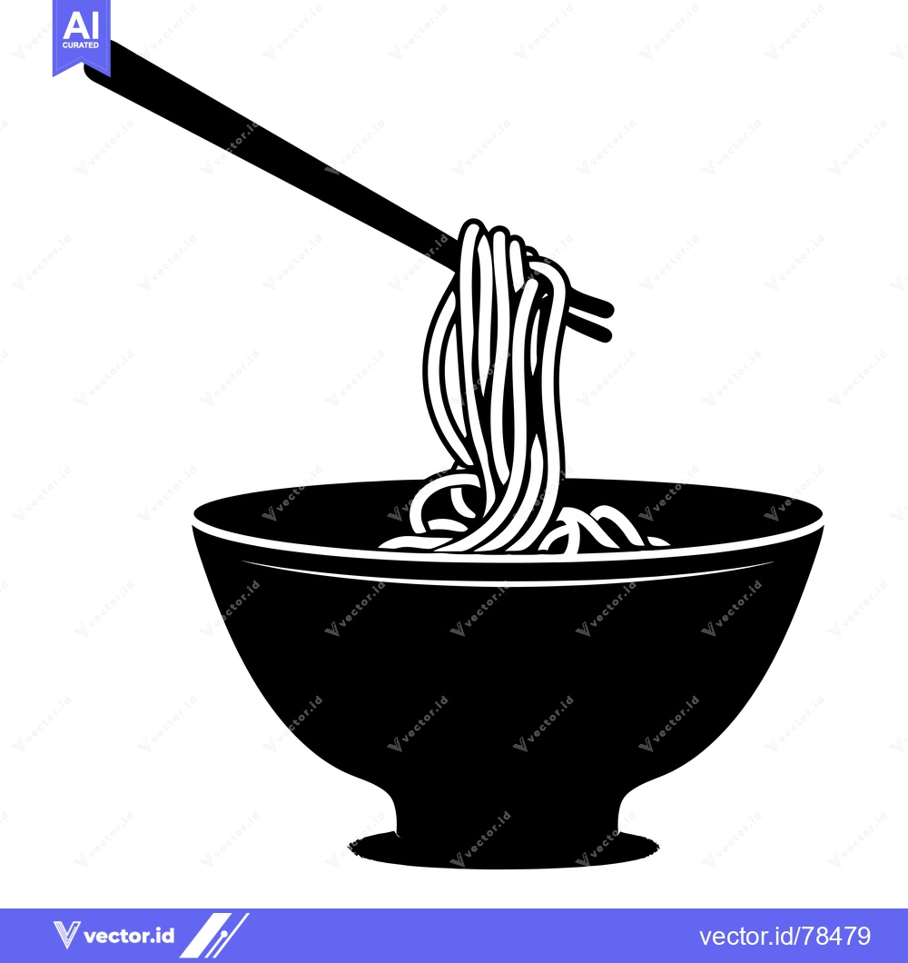 Premium Vector of Silhouette of a bowl of noodles with chopsticks lifting a strand
