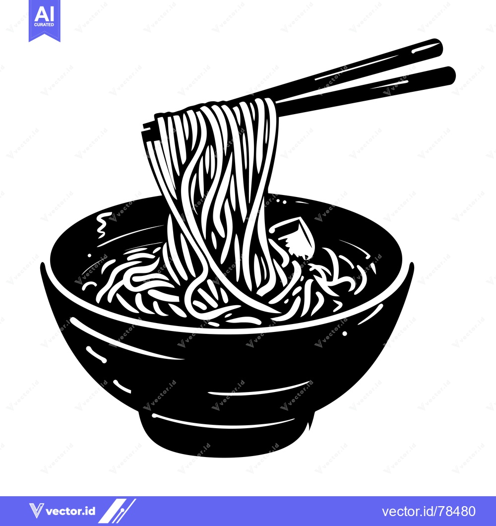 Premium Vector dari Black and White Illustration of Noodles Being Lifted from a Bowl with