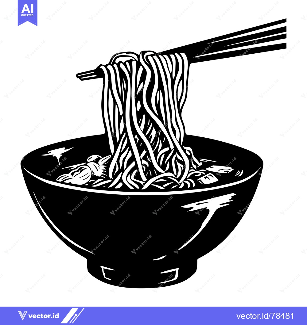 Premium Vector dari Black and White Illustration of Noodles in a Bowl with Chopsticks
