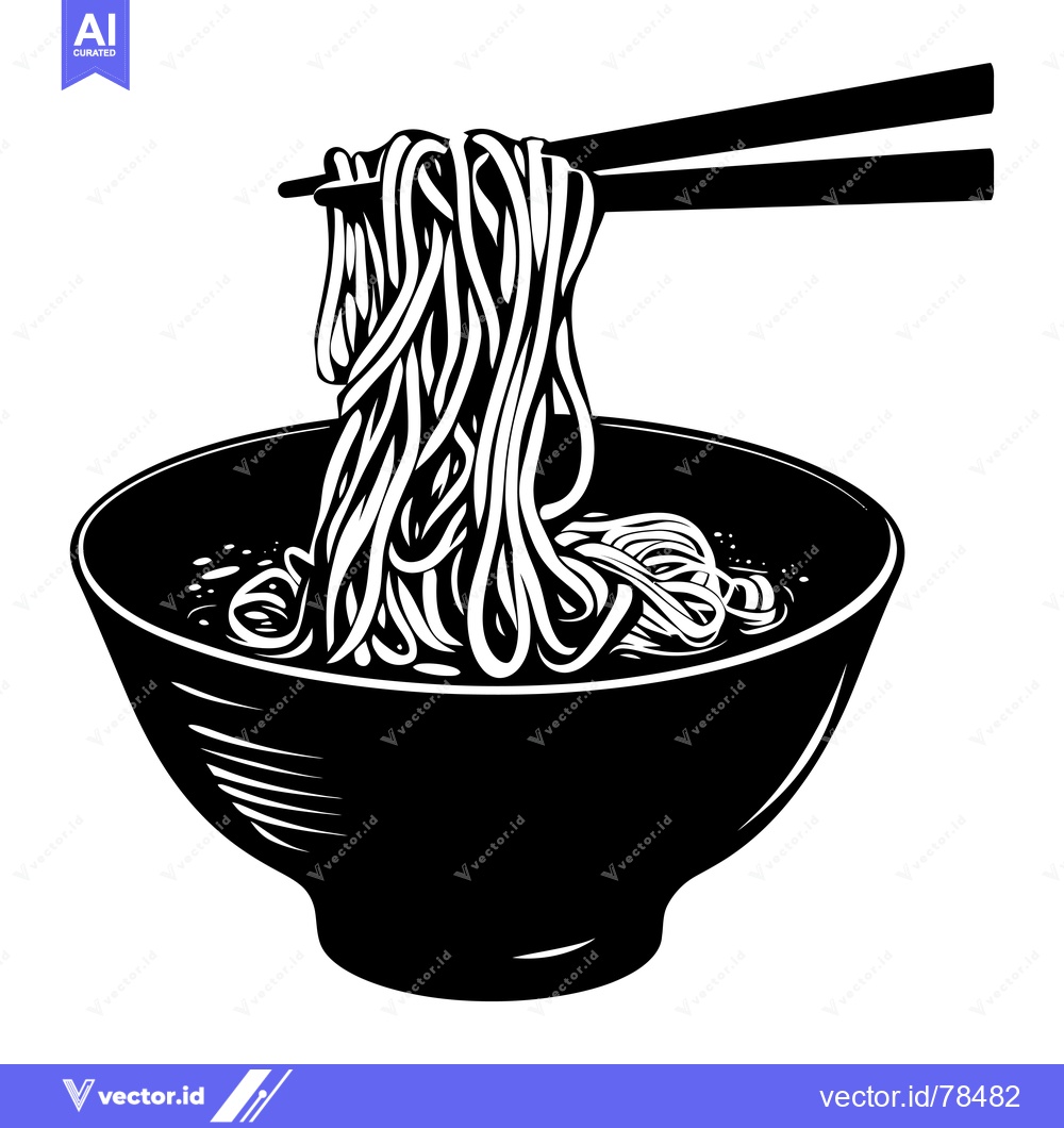 Premium Vector dari Black and White Illustration of Noodles with Chopsticks in a Bowl