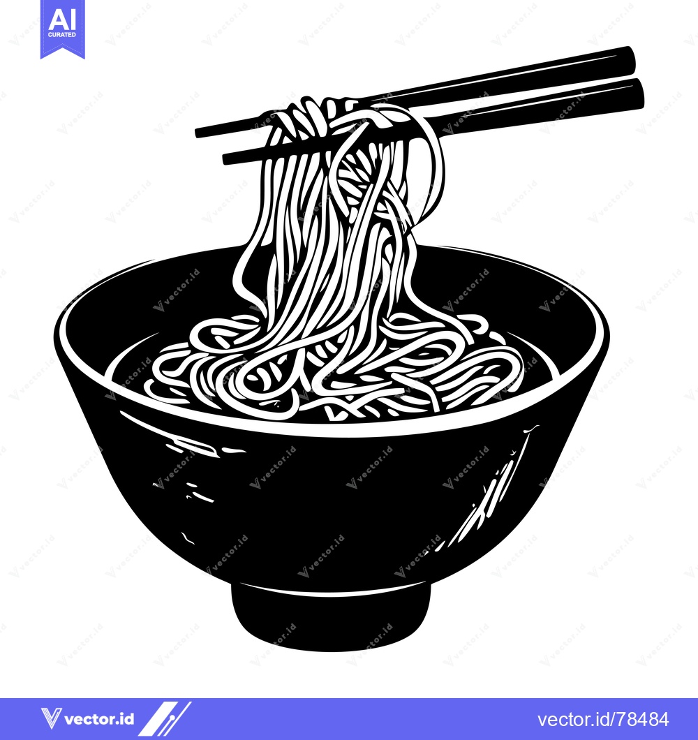 Premium Vector of Black and White Illustration of Noodles Being Lifted from a Bowl with