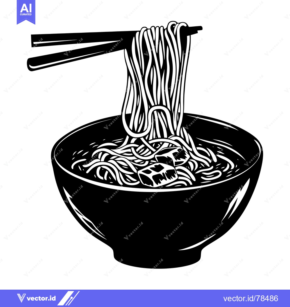 Premium Vector of A Bowl of Noodles with Chopsticks and Broth