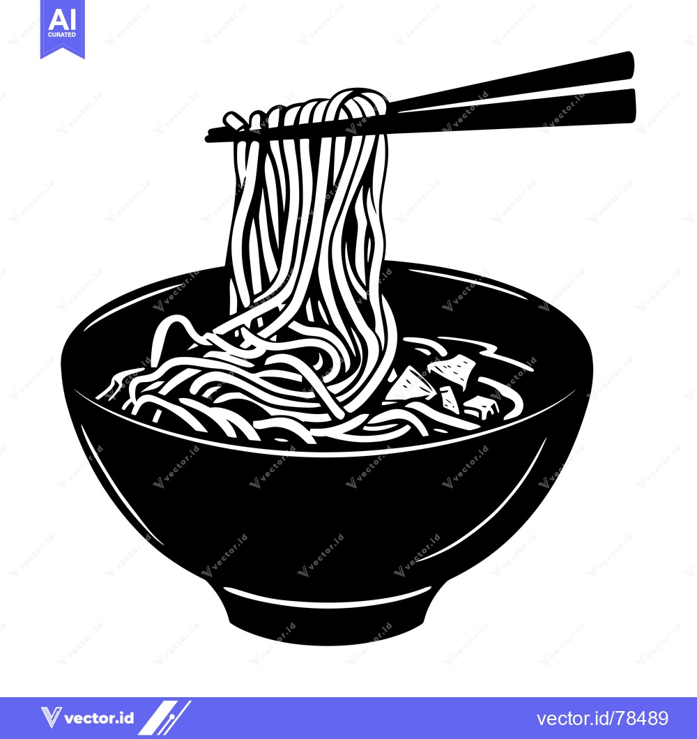 Premium Vector of A bowl of ramen noodles with chopsticks lifting a strand