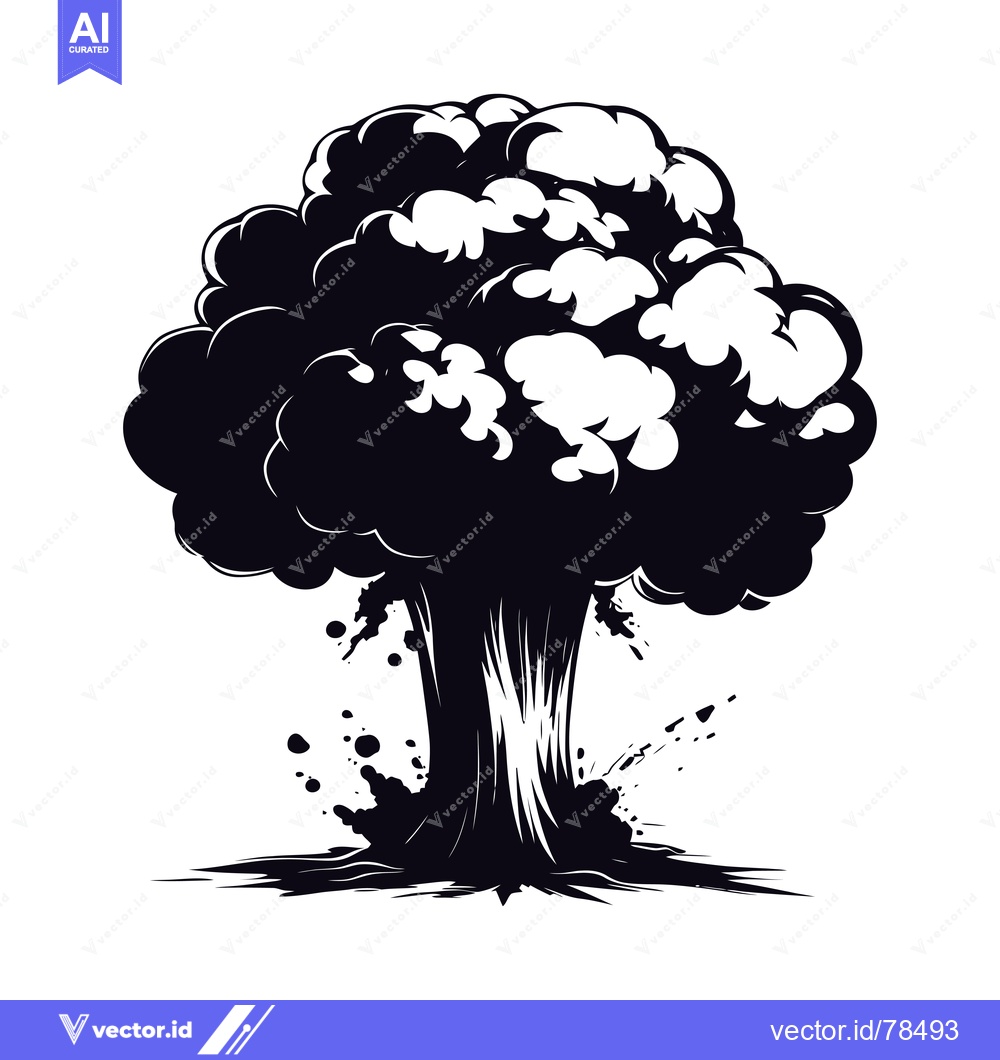 Premium Vector dari A Black and White Silhouette of a Large Explosion with a Mushroom Clou