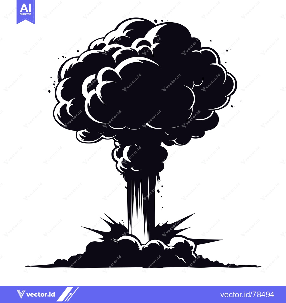 Premium Vector dari Black and White Cartoon Illustration of a Mushroom Cloud Explosion