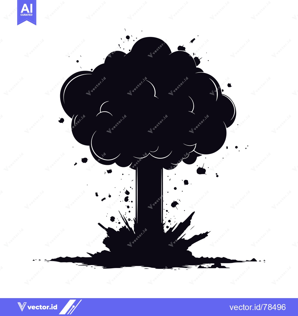 Premium Vector dari Black and White Silhouette of a Mushroom Cloud Explosion
