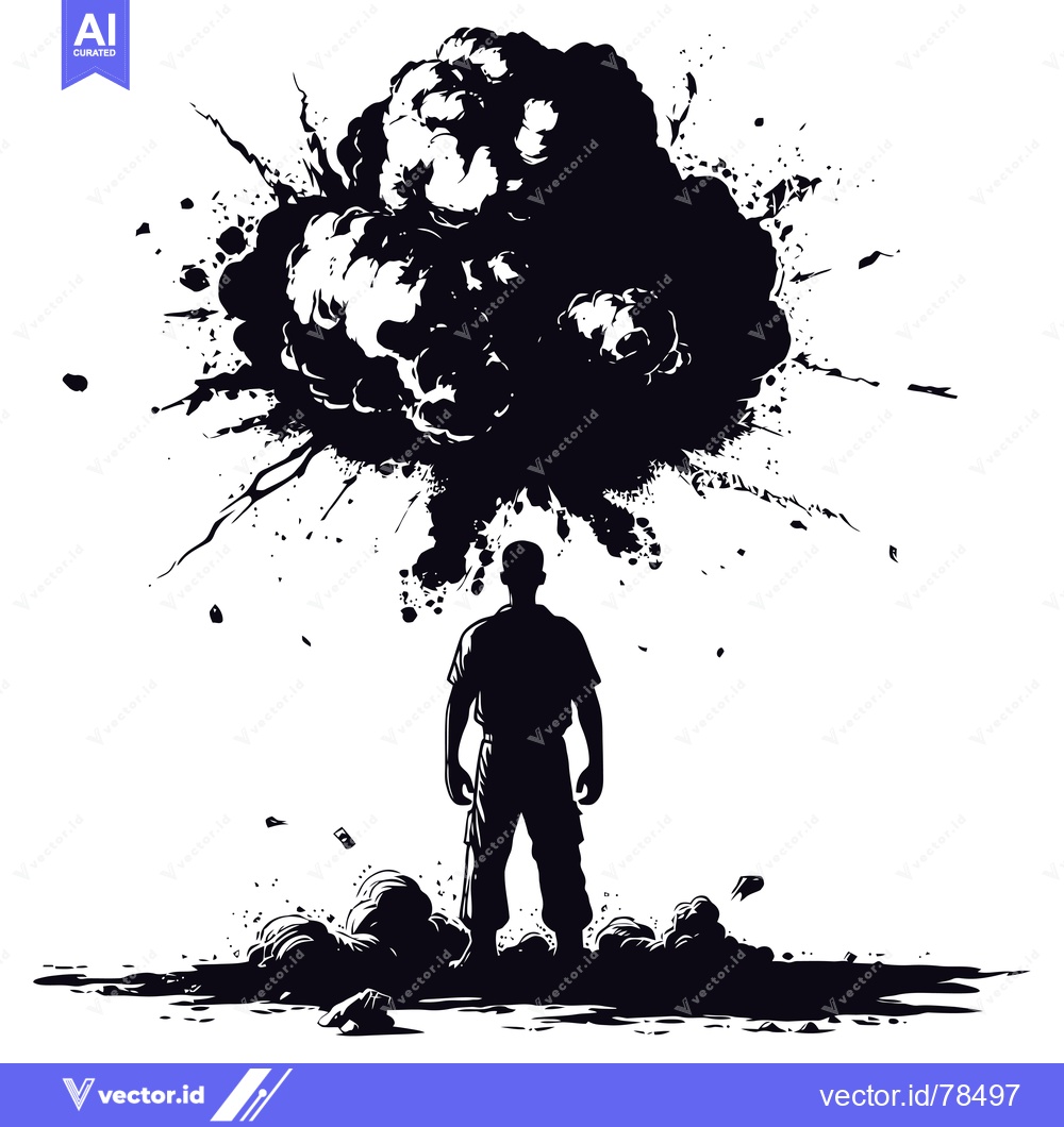 Premium Vector of A Man Standing in the Aftermath of an Explosion