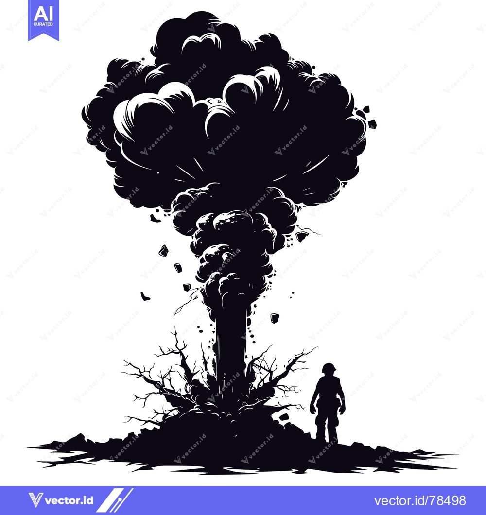 Premium Vector dari Silhouette of a Person Standing Before a Large Explosion