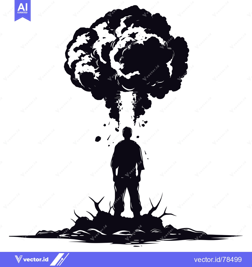 Premium Vector dari Silhouette of a Man Standing Under a Large Black Cloud