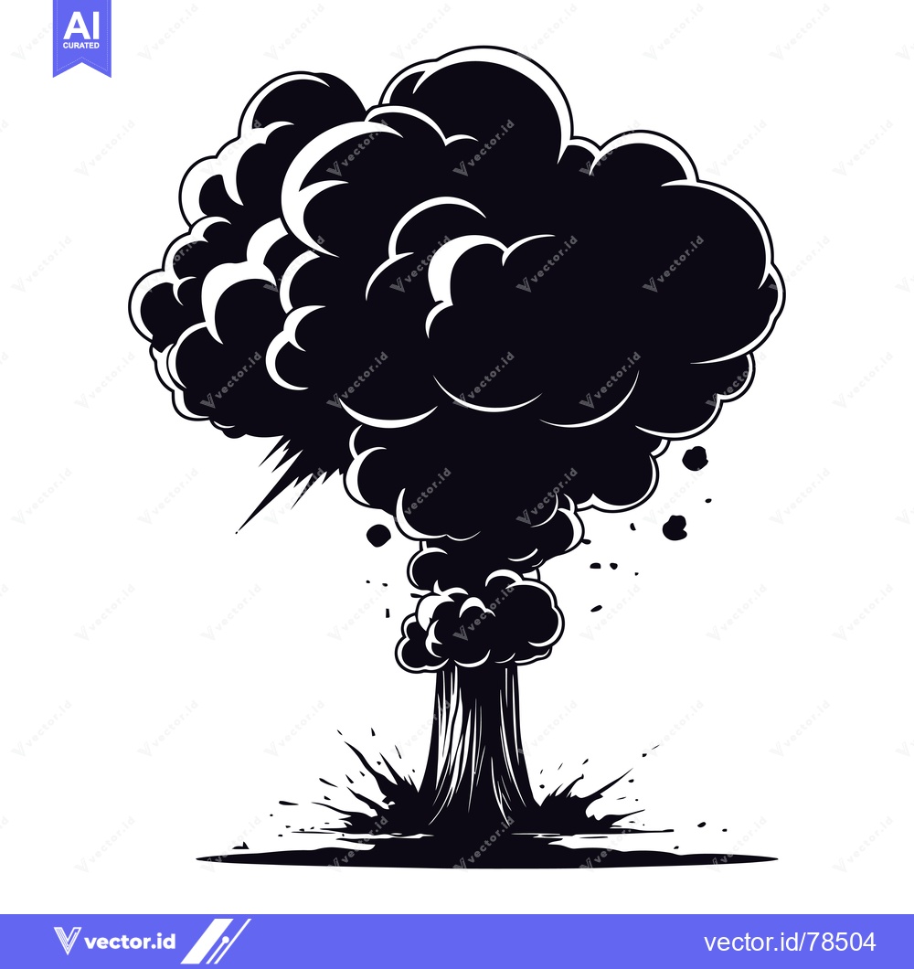 Premium Vector of Black and White Illustration of an Exploding Mushroom Cloud