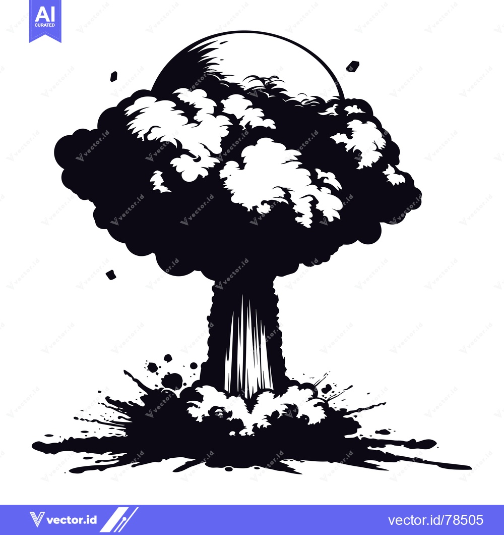 Premium Vector dari Black and White Illustration of an Explosion with a Mushroom Cloud