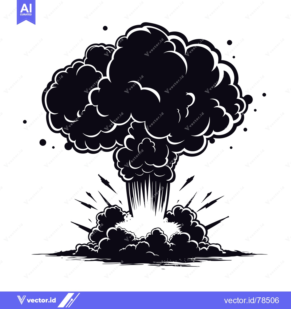 Premium Vector of Black and White Cartoon Illustration of an Explosion