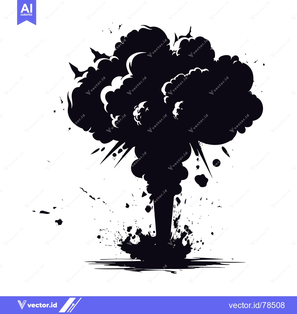 Premium Vector dari Black and White Silhouette of an Explosion with Smoke and Debris