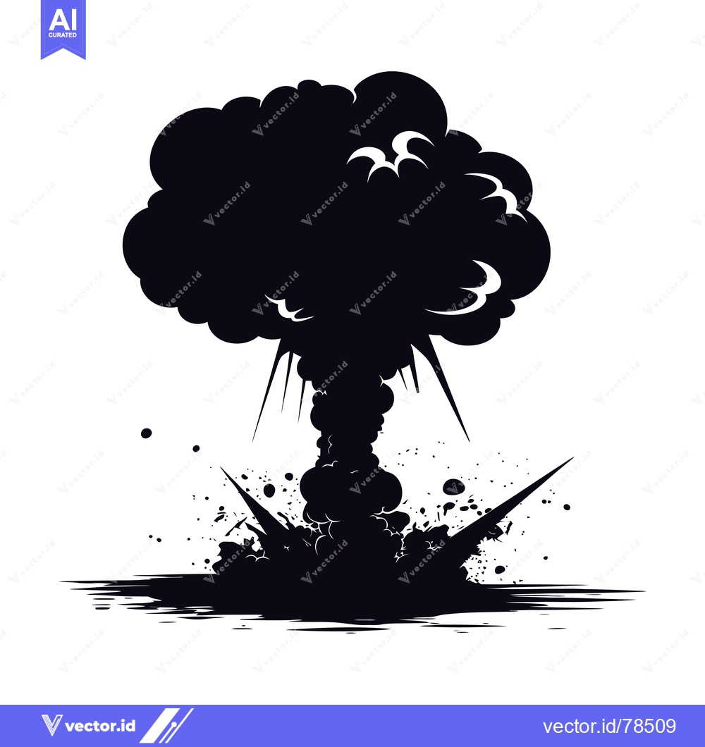 Premium Vector dari Black and White Silhouette of an Explosion with Smoke and Debris