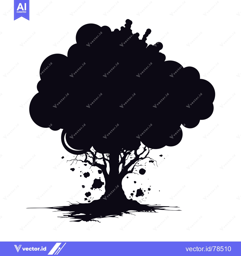 Premium Vector dari Silhouette of a Tree with Abstract Branches and Roots