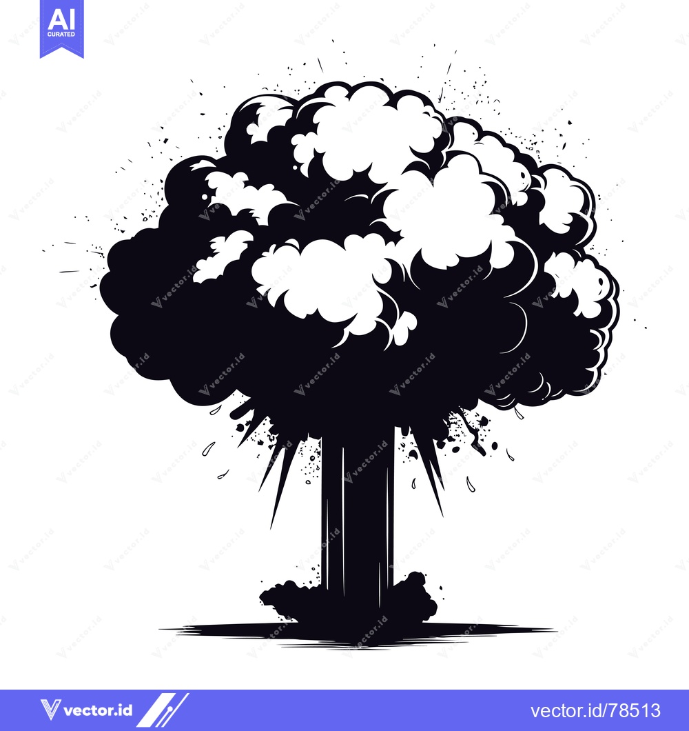 Premium Vector of Black and White Illustration of a Mushroom Cloud Explosion