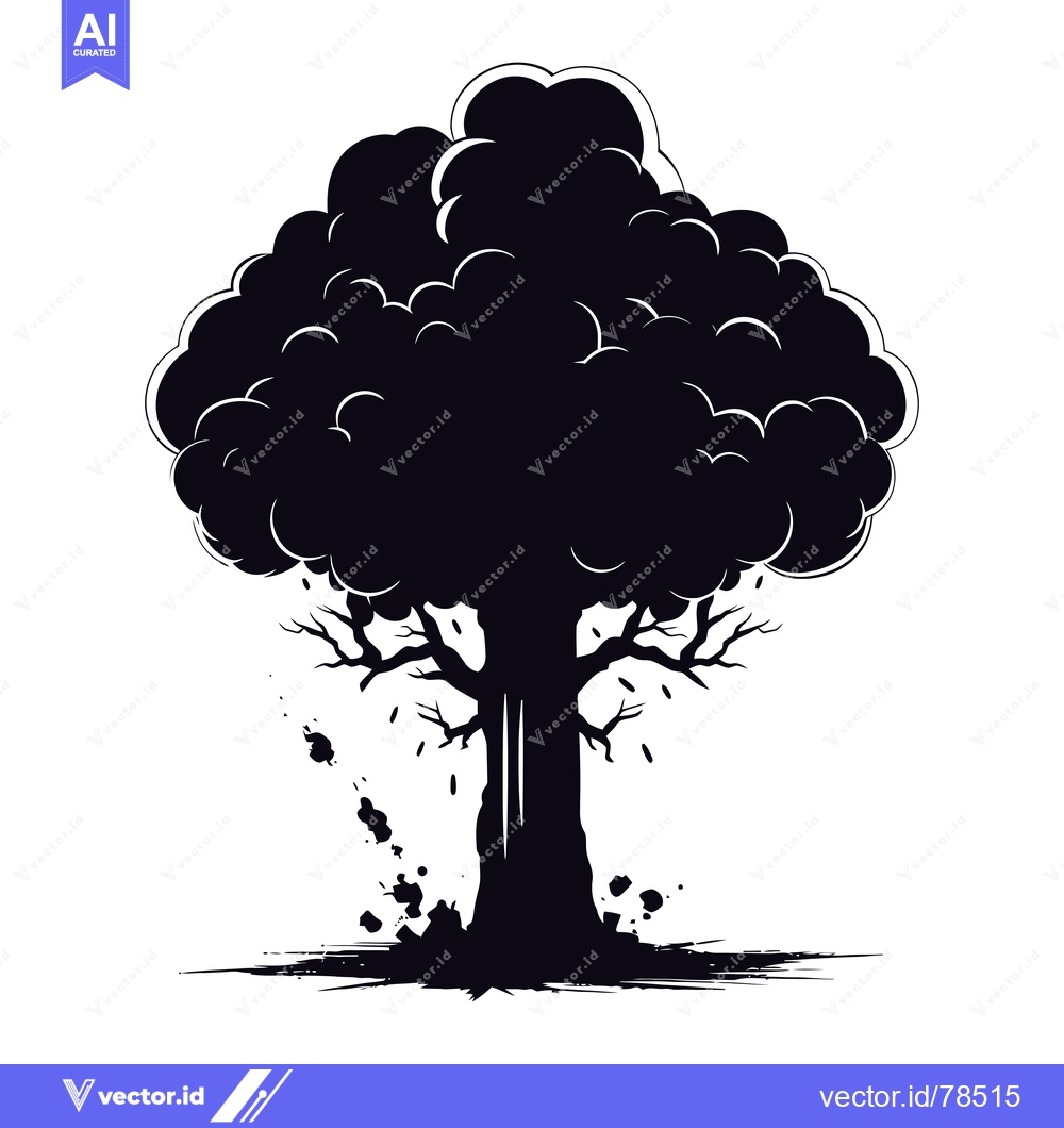Premium Vector dari Black and White Silhouette of a Tall, Bushy Tree with Bare Branches
