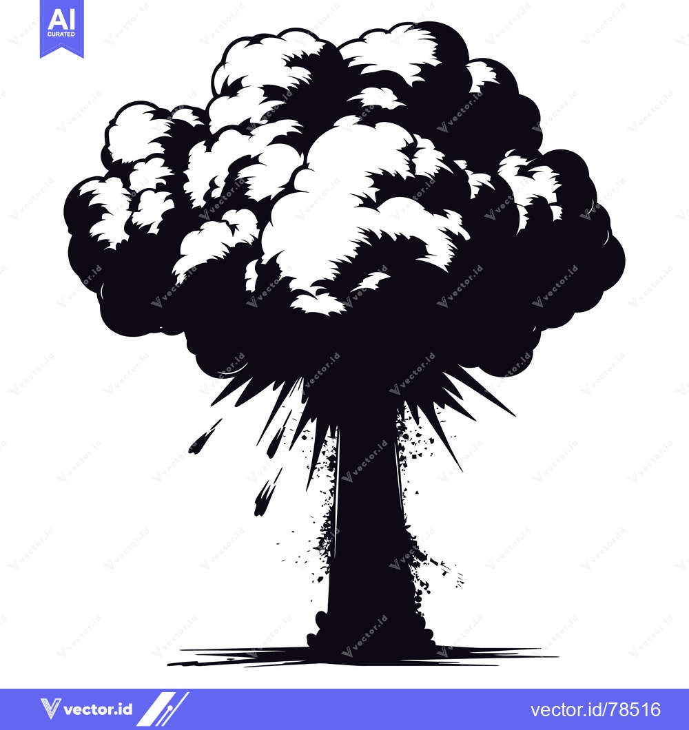 Premium Vector dari A black and white illustration of a large, stylized explosion with a t