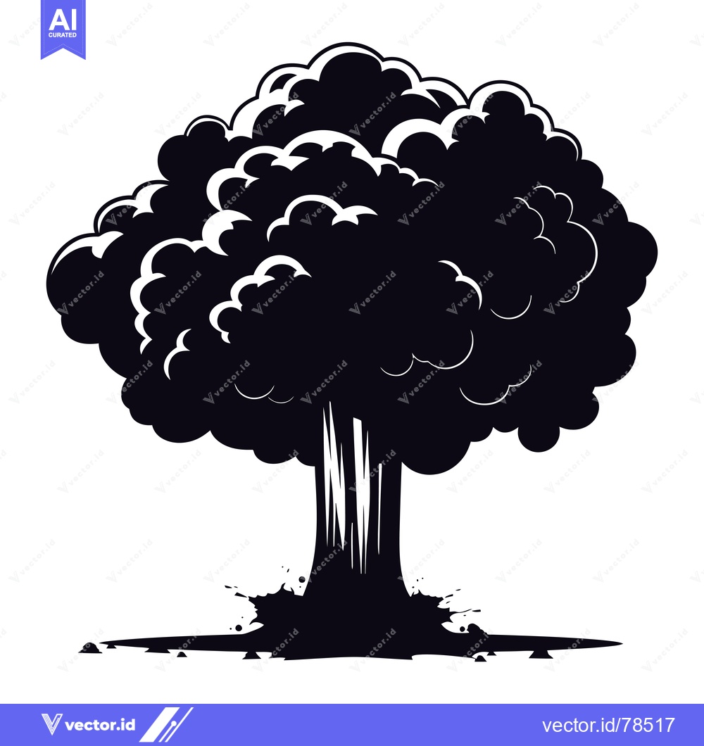 Premium Vector dari Black and White Silhouette of a Mushroom Cloud Explosion