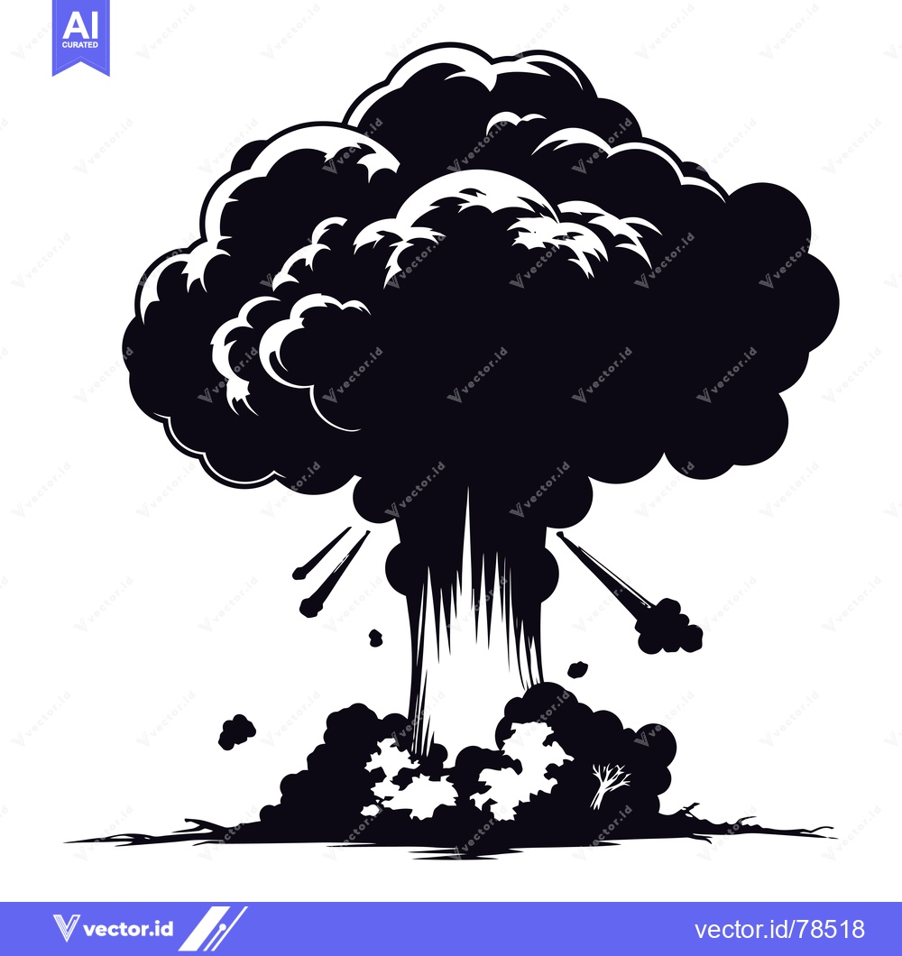 Premium Vector of Black and White Silhouette of a Mushroom Cloud Explosion