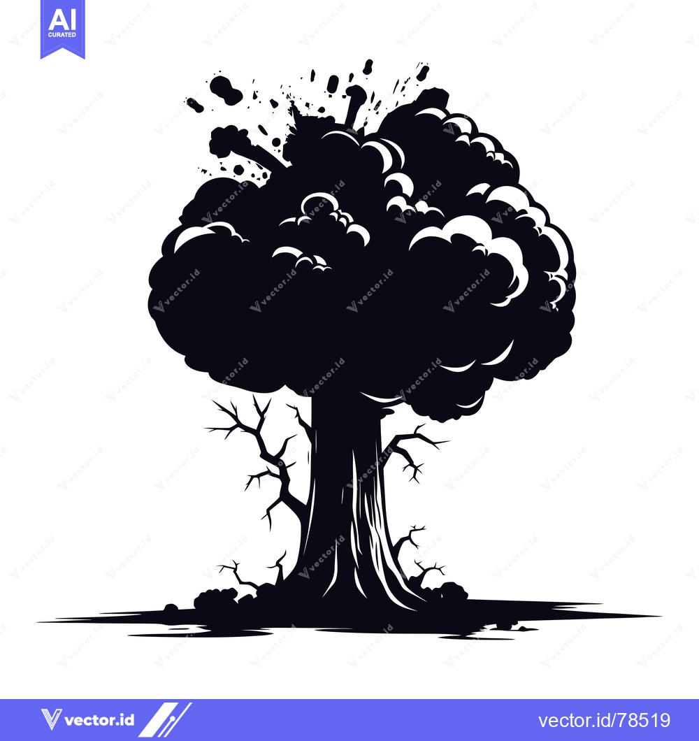 Premium Vector dari Black and White Silhouette of a Mushroom Cloud
