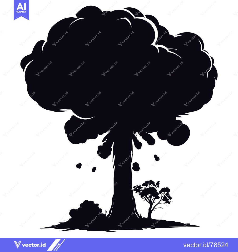 Premium Vector dari Silhouette of a Mushroom Cloud and a Small Tree