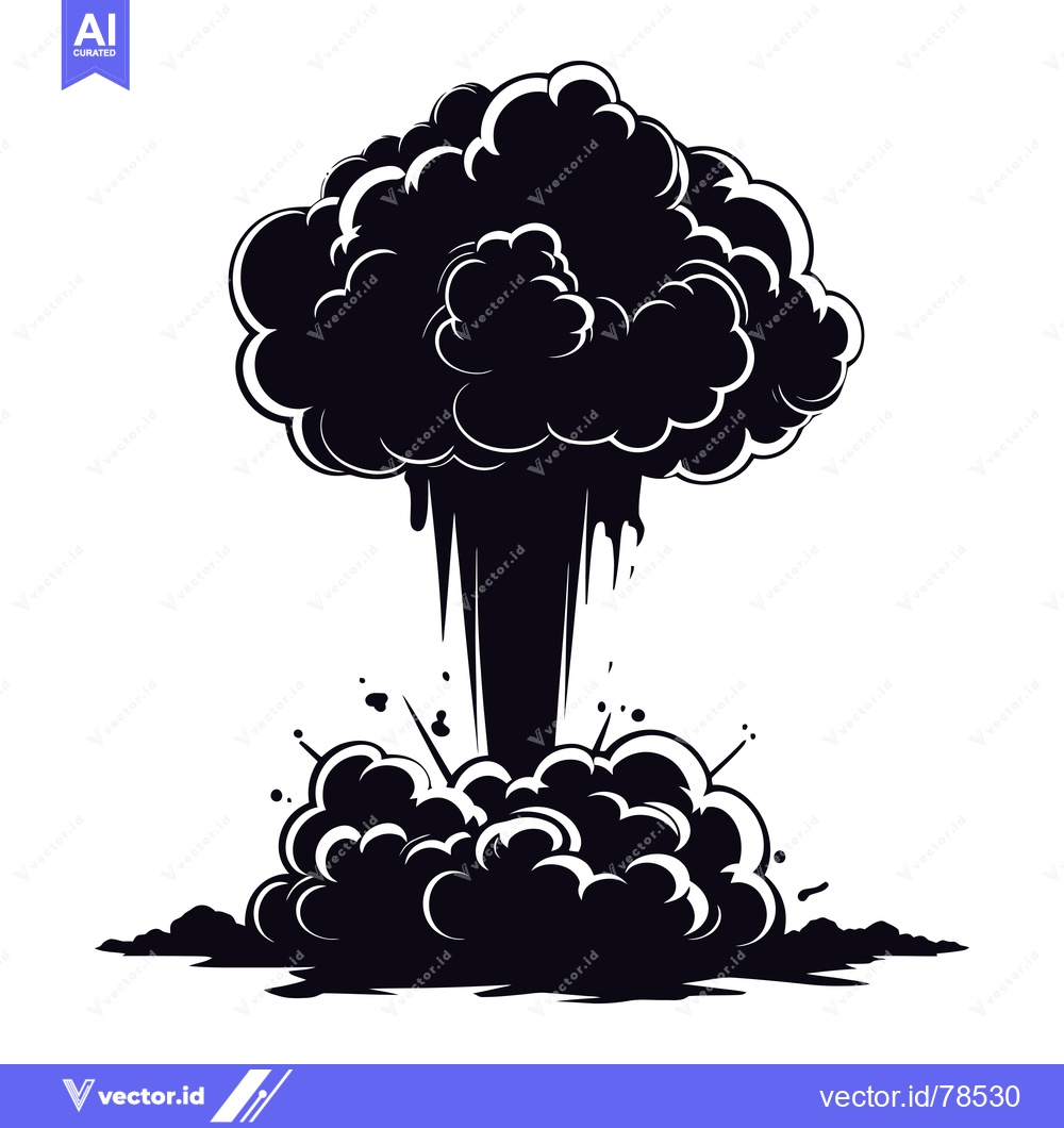 Premium Vector dari Black and White Silhouette of an Exploding Mushroom Cloud