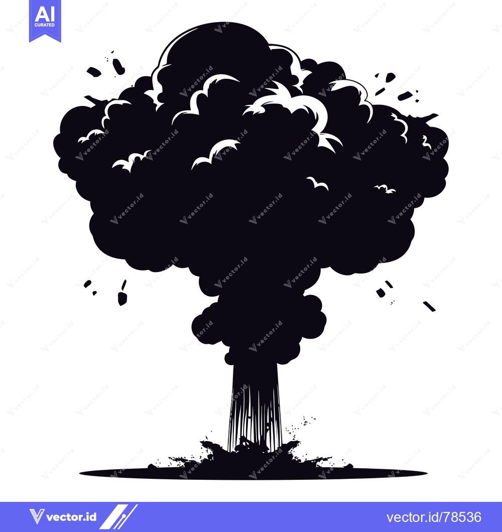 Premium Vector of Black and white silhouette of an explosion with smoke and debris
