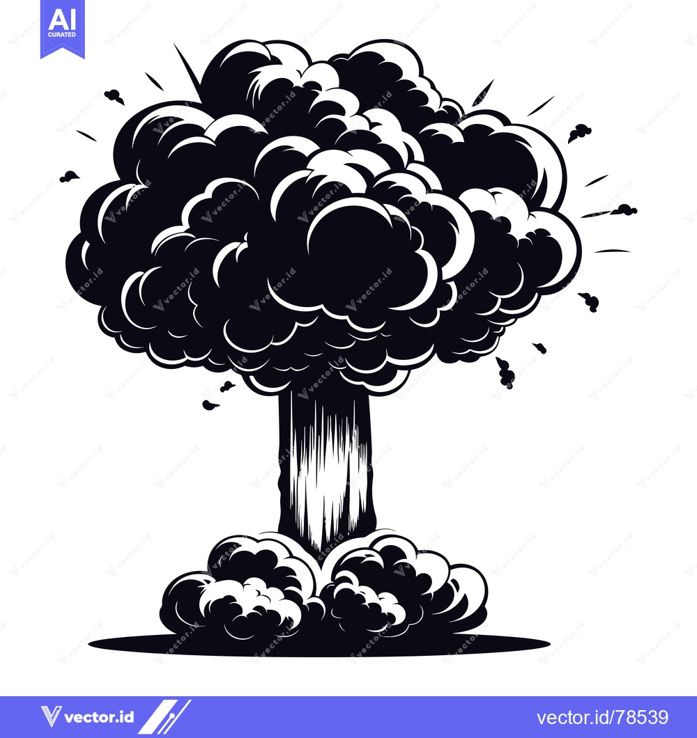 Premium Vector of A Black and White Illustration of a Mushroom Cloud Explosion
