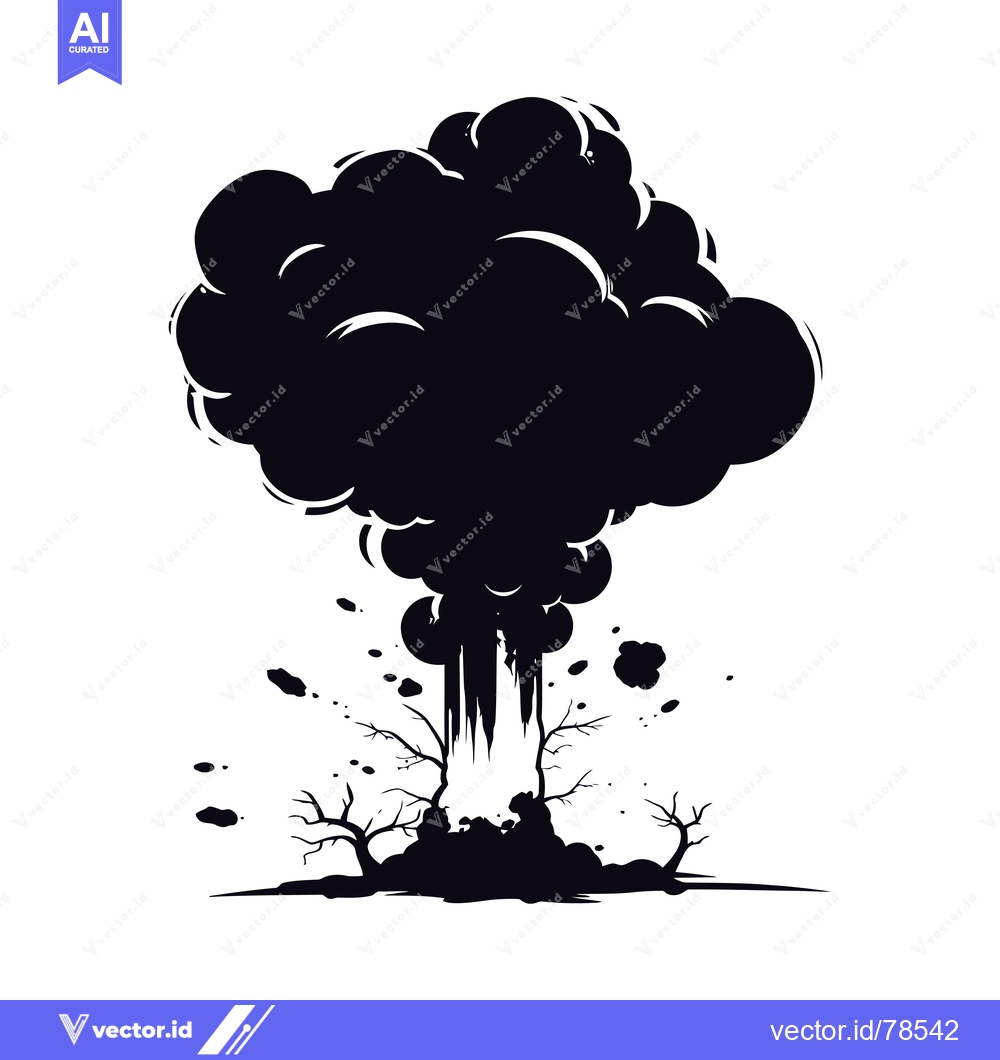 Premium Vector of Black and White Silhouette of an Explosion with Smoke and Debris