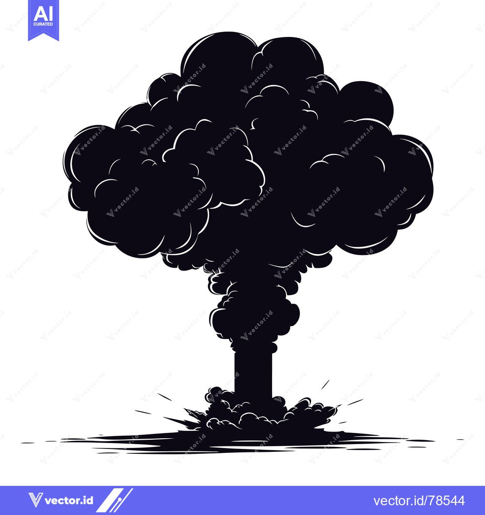 Premium Vector dari A black and white silhouette of a mushroom cloud explosion