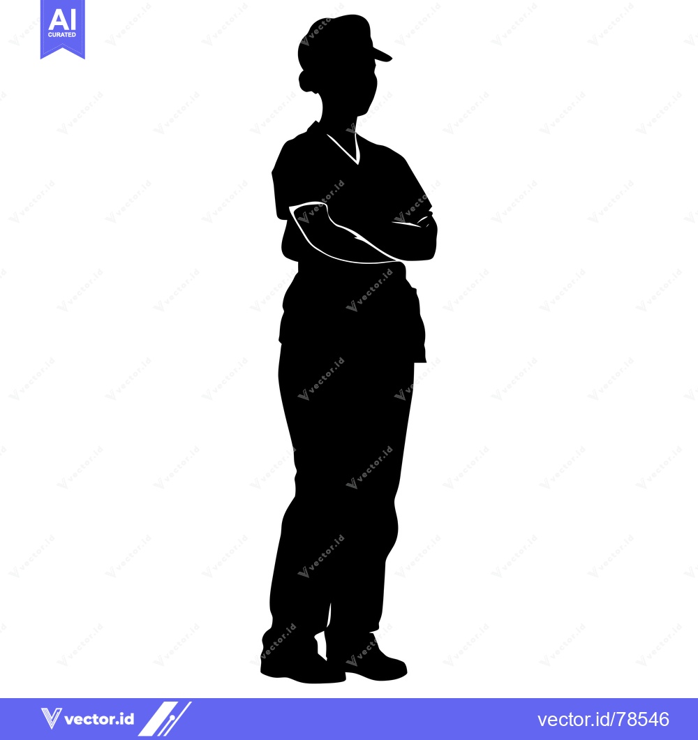 Premium Vector of Silhouette of a Person Wearing a Hat and Standing with Arms Crossed
