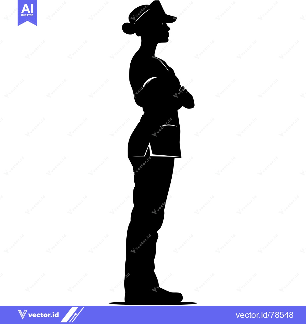 Premium Vector dari Silhouette of a Woman Standing with Arms Crossed and Wearing a Hat