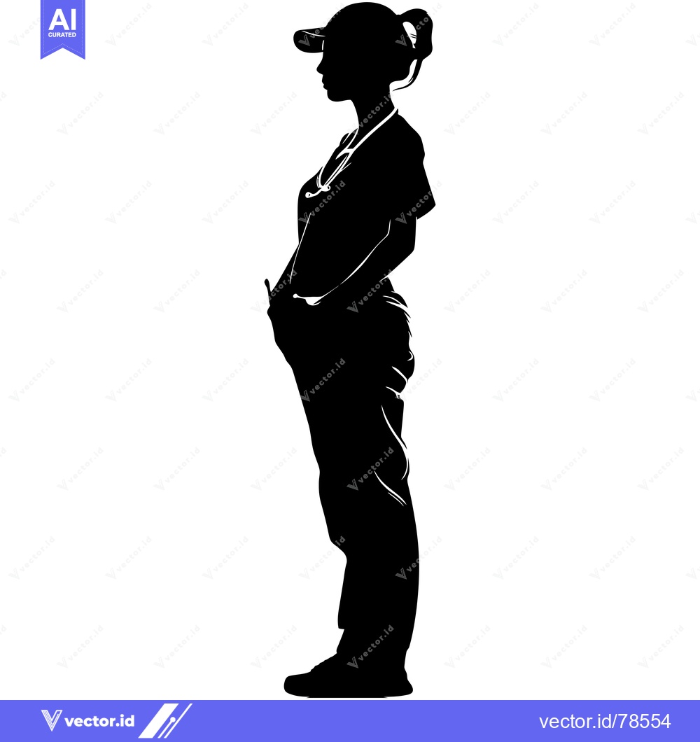 Premium Vector of Silhouette of a Female Doctor in Scrubs with a Stethoscope