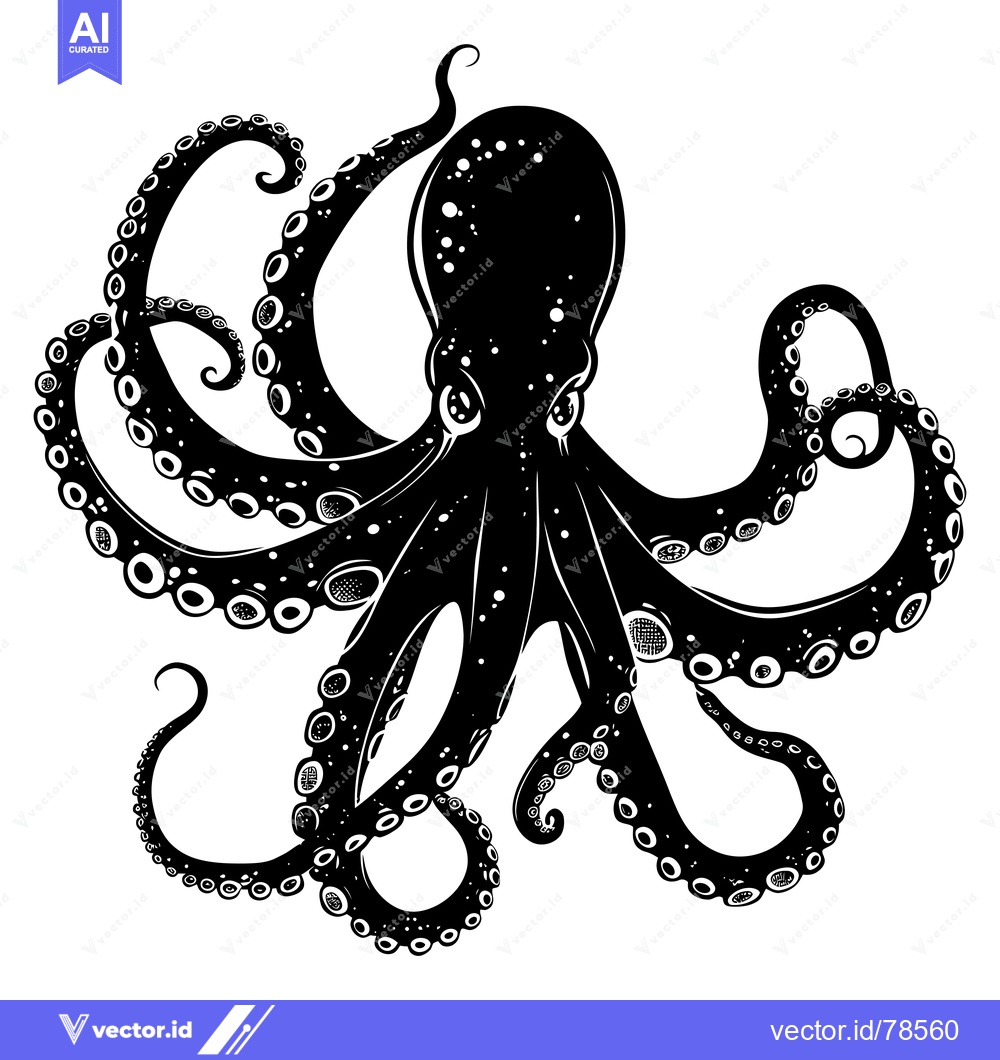 Premium Vector dari Black and White Illustration of an Octopus with Tentacles
