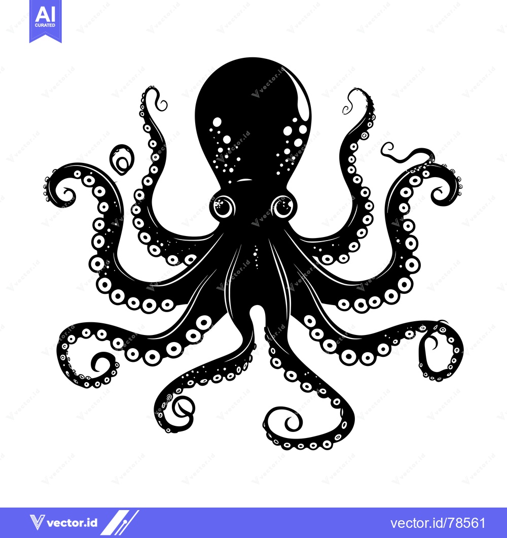 Premium Vector of Black and White Illustration of an Octopus with Tentacles