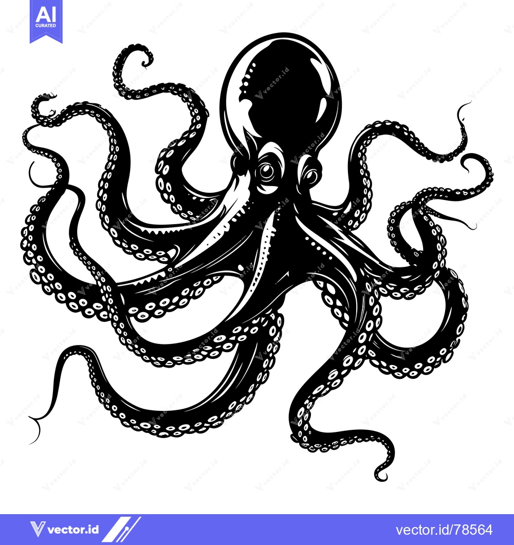 Premium Vector dari A Detailed Black and White Illustration of an Octopus