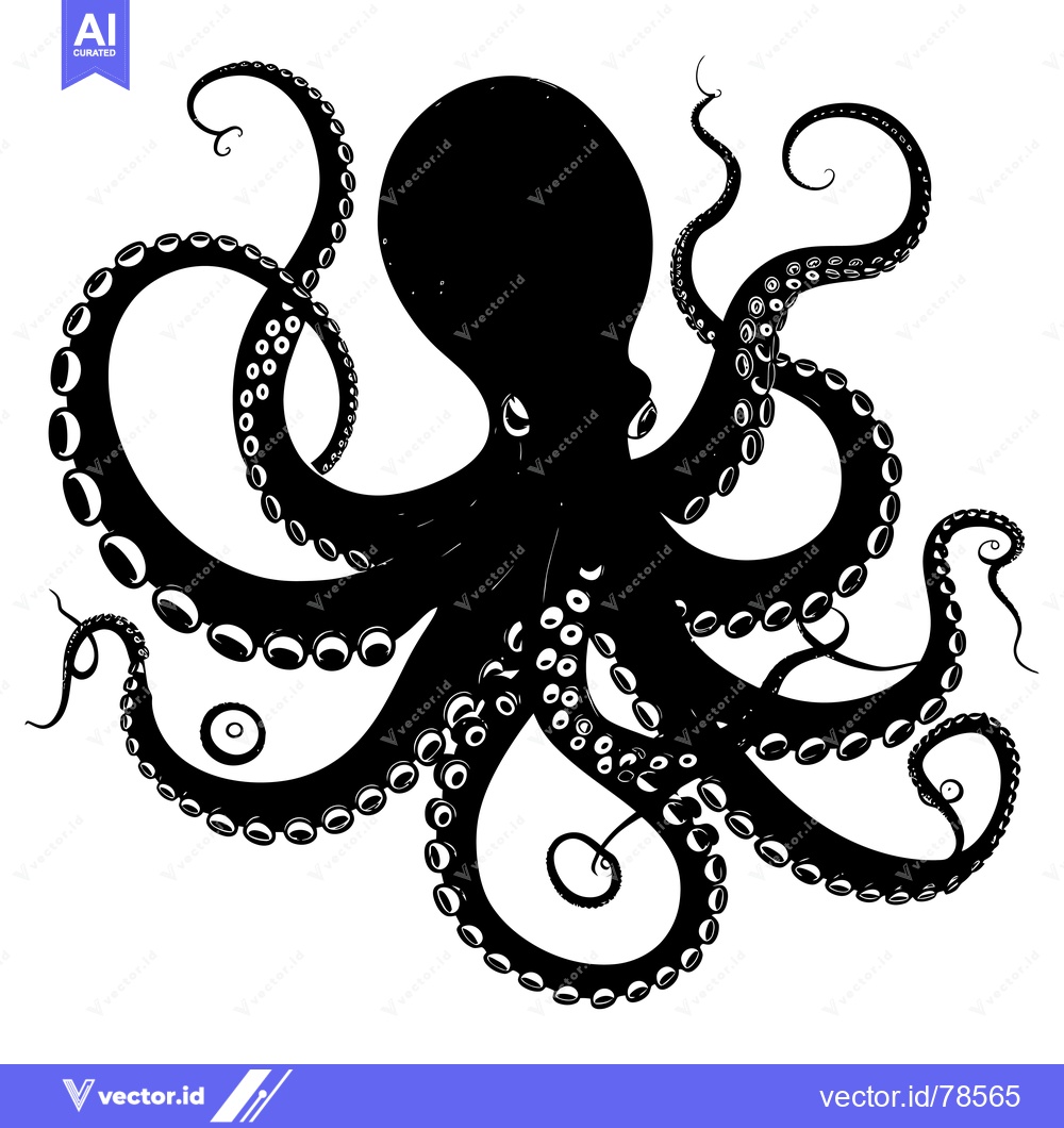 Premium Vector of Black and White Silhouette of an Octopus with Tentacles