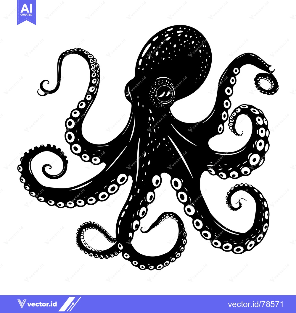 Premium Vector dari Black and White Silhouette of an Octopus with Tentacles