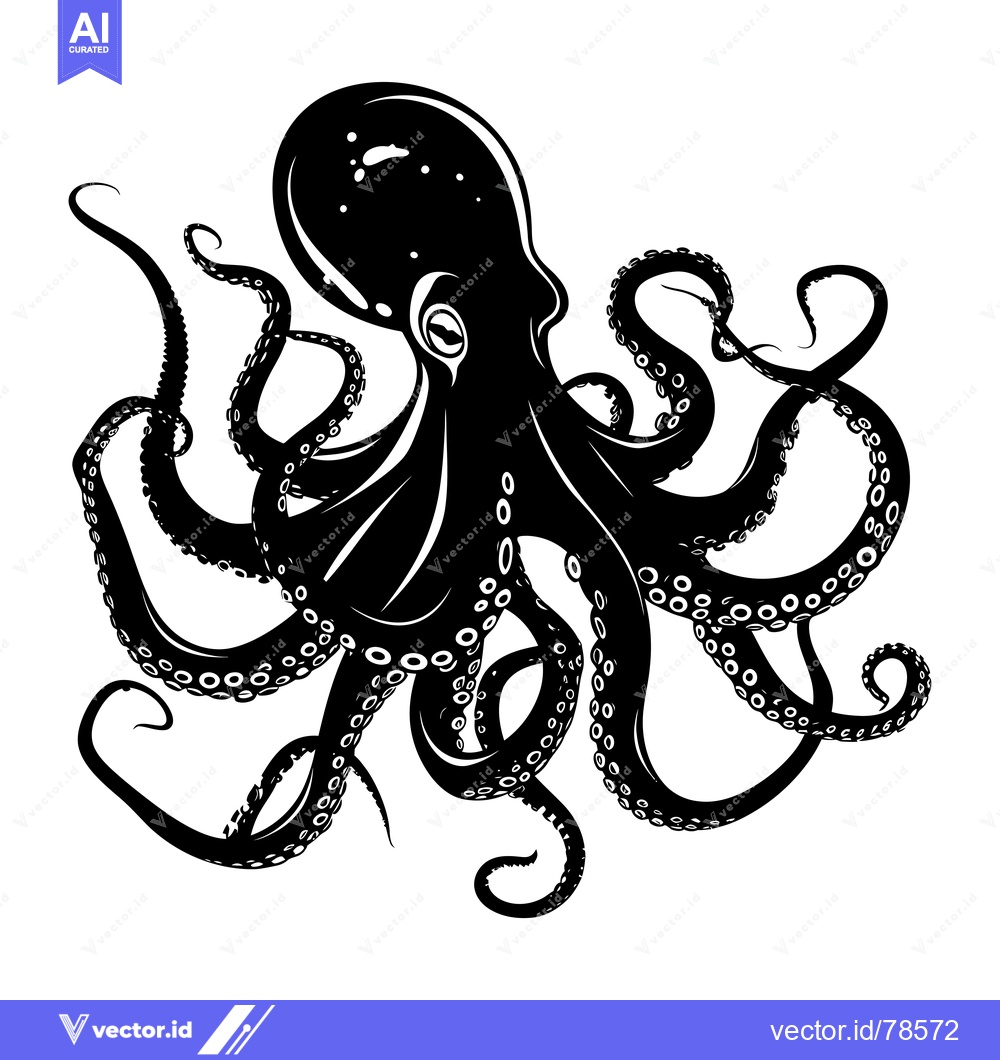 Premium Vector dari Black and White Silhouette of an Octopus with Tentacles