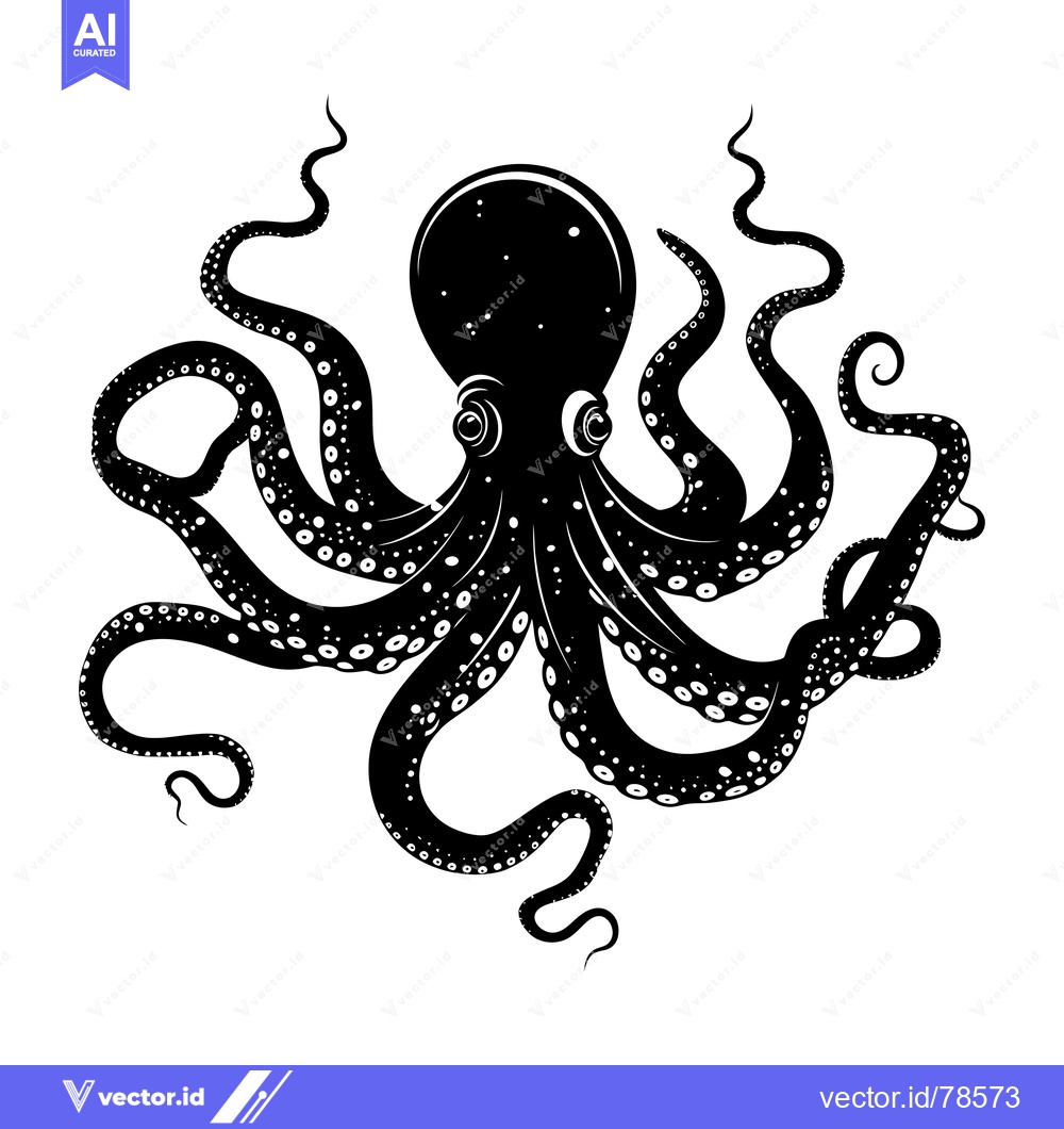Premium Vector of Black and White Silhouette of an Octopus with Eight Tentacles