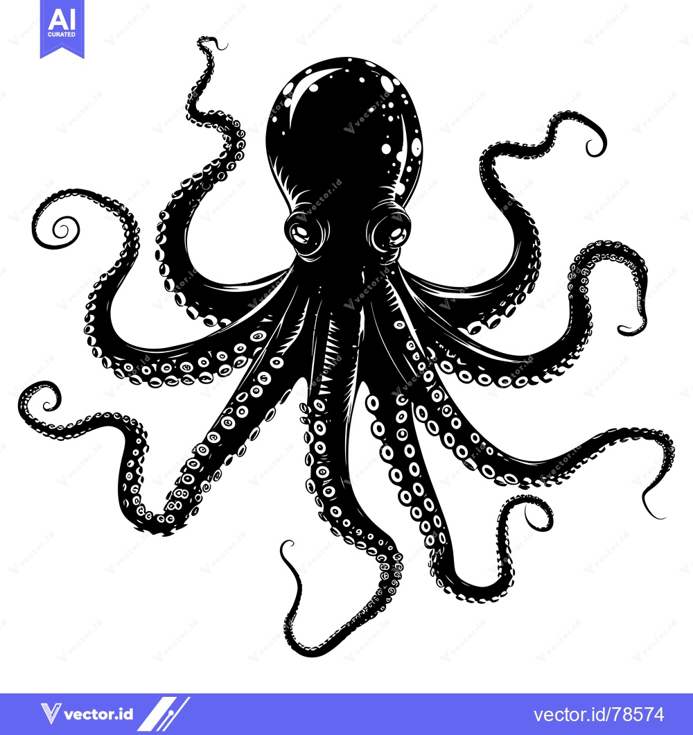 Premium Vector of Black and White Silhouette of an Octopus with Tentacles