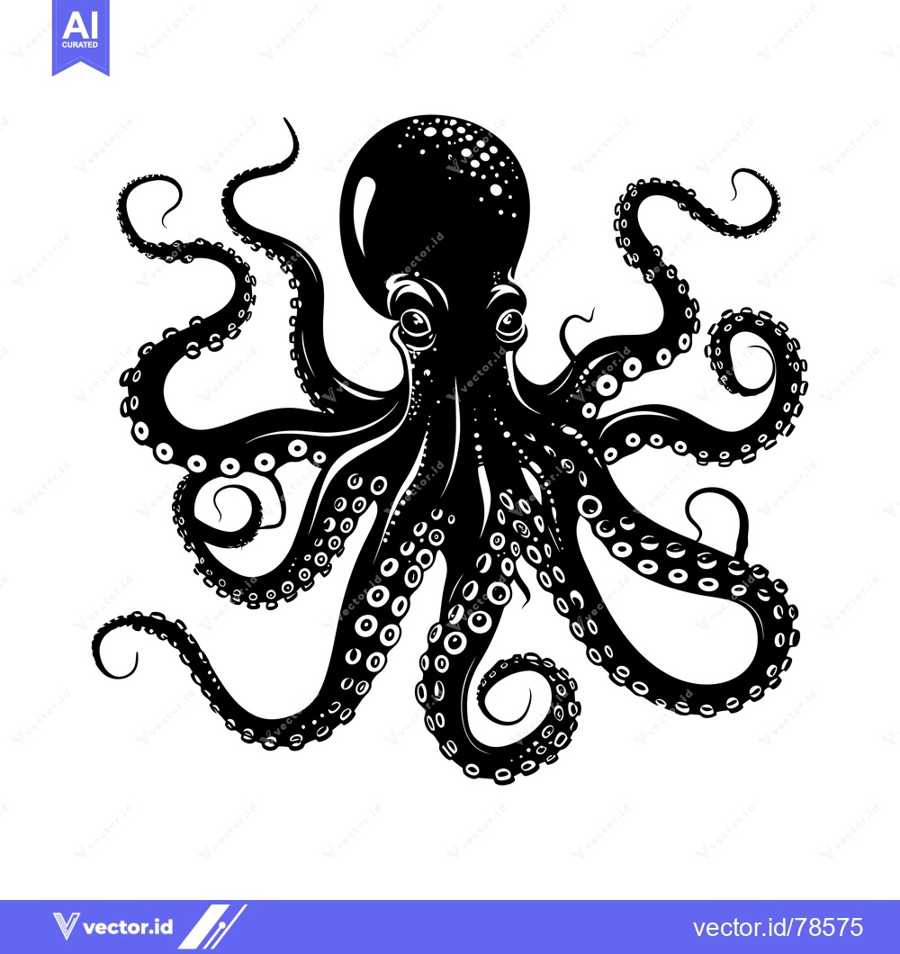Premium Vector of Black and White Silhouette of an Octopus with Tentacles