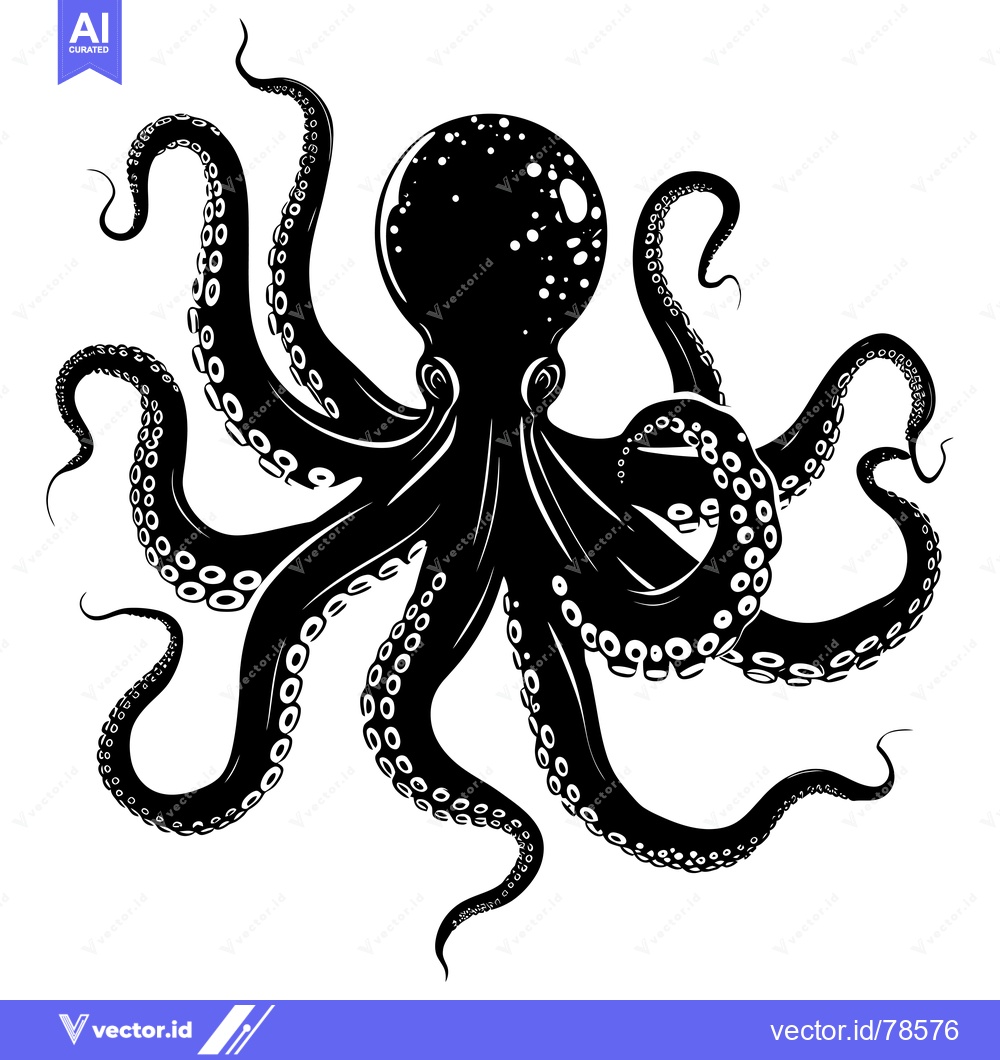 Premium Vector dari Black and White Illustration of an Octopus with Extended Tentacles