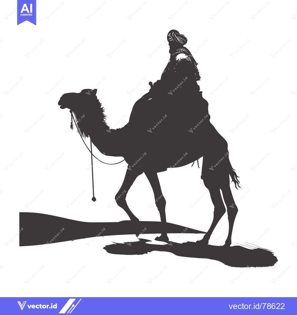 Premium Vector dari Silhouette of a Man Riding a Camel in the Desert