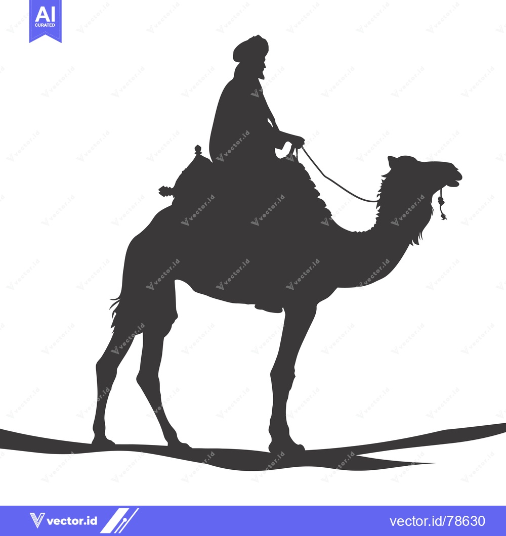 Premium Vector dari Silhouette of a man riding a camel in the desert
